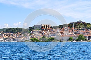 Sibenik, Croatia. Unesco city of Sibenik on coastline, Dalmatia, Croatia. Colorful historic town