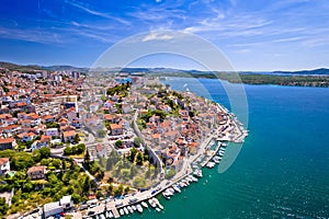 Sibenik waterfront and historic architecture aerial view