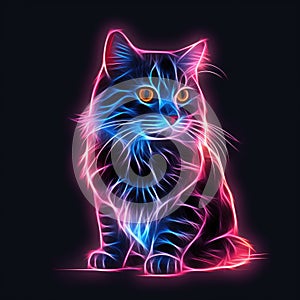 Siberian cat. Neon outline icon with a light effect