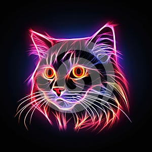 Siberian cat. Neon outline icon with a light effect