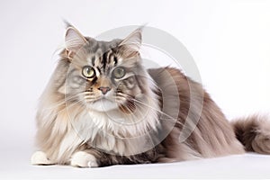 Siberian Cat On White Background. Generative AI