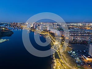 Siberian city of Krasnoyarsk. Top view of the Yenisei River and the Right Bank