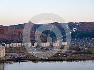 Siberian city of Krasnoyarsk. View of the mountains and the Right Bank