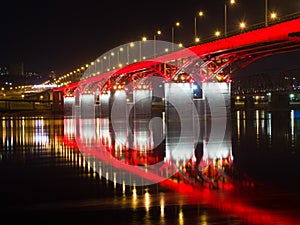Siberian city of Krasnoyarsk. View of the new road bridge