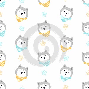 Siberian husky with collar seamless pattern background