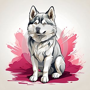 Siberian Husky dog in cartoon style. Cute Siberian Husky isolated on white background. Watercolor drawing, hand-drawn Siberian