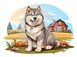 Siberian Husky dog in cartoon style. Cute Siberian Husky isolated on white background. Watercolor drawing, hand-drawn Siberian