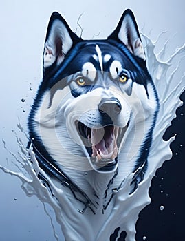 Siberian Husky Dog white background Splash Art 1