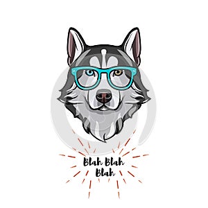 Siberian Husky geek. Smart glasses. Dog nerd. Husky portrait. Vector. photo