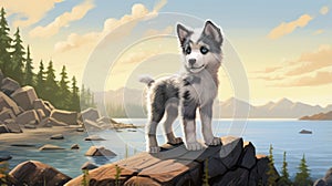 Siberian Husky Puppy: Nostalgic Children\'s Book Illustration In Alberta photo