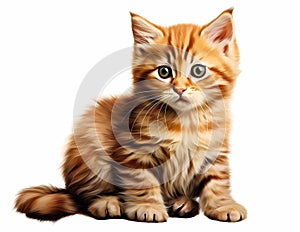 Siberian kitten sitting on white background, Isolated image, Generative AI illustrations
