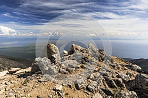 Siberian lake Baikal seen from Svyatoy Nos peninsula photo