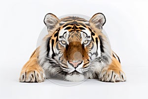 Siberian tiger portrait on white