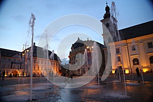 Sibiu big square with water fountains