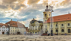 Sibiu, Romania.City Hall and Brukenthal palace in Transylvania.