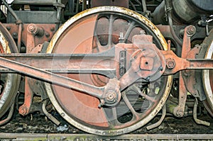 SIBIU, Romania - Drive wheel of a steam engine locomotive