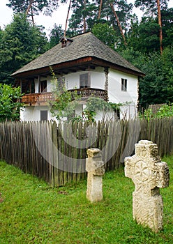 Sibiu in Romania openair museum historical folk building with cross Europe