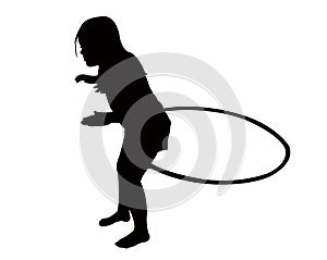 A sibling girl playing with hoop, silhouette vector