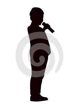 A sibling girl talking, using microphone, silhouette vector