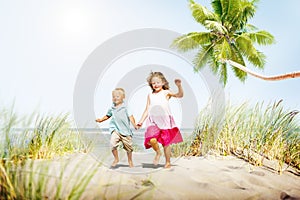 Sibling Happiness Summer Beach Vacations Concept