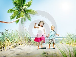 Sibling Happiness Summer Beach Vacations Concept