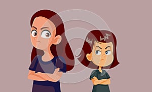 Teenage Girl Fighting with Her Little Sister Vector Cartoon Illustration