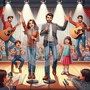 Siblings hosting a family talent show with performances includi photo