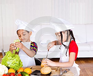 Siblings making sandwich