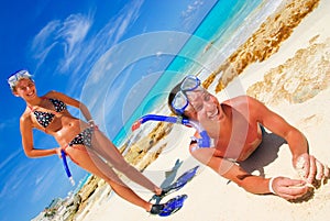 Siblings ready to snorkle