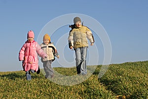 Siblings Walking On A Meadow