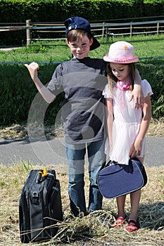 Siblings on the way in summer vacation