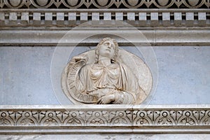 Sibyl of Europa, relief on the portal of the Cathedral of Saint Lawrence in Lugano