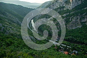 Sicevac gorge. Wonderful nature from a bird\'s eye view. Before sunrise. Old dam on the Nisava