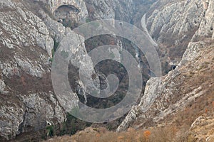 Sicevo gorge (Sicevacka klisura), with the road, railroad and Nisava river