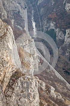 Sicevo gorge (Sicevacka klisura), with the road, railroad and Nisava river