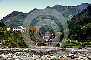 Sichuan Province, China: Jianjiang River, Mountains, and Bridges