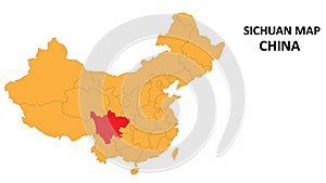 Sichuan province map highlighted on China map with detailed state and region outline