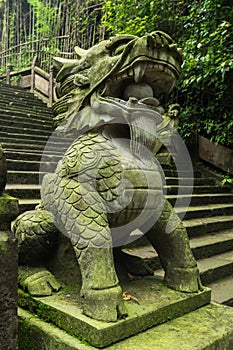 Sichuan qingcheng mountain stone lions