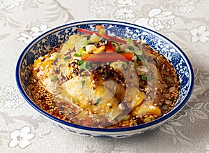 Sichuan Spicy Drool Chicken served dish isolated on background top view of hong kong chinese food