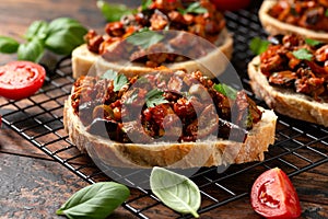 Sicilian Eggplant, Aubergine caponata with fresh white bread