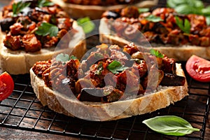 Sicilian Eggplant, Aubergine caponata with fresh white bread