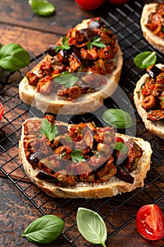 Sicilian Eggplant, Aubergine caponata with fresh white bread