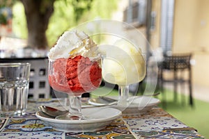 Sicilian granita, Italian summer refreshing dessert made with strawberry