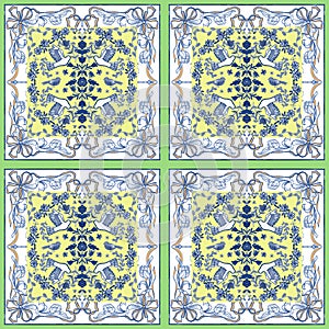 Sicilian Majolica Vintage Blue mediterranean tile Azulejo tile pattern, Portuguese Spanish Italian traditional