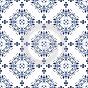 Sicilian Majolica Vintage Blue mediterranean tile Azulejo tile pattern, Portuguese Spanish Italian traditional