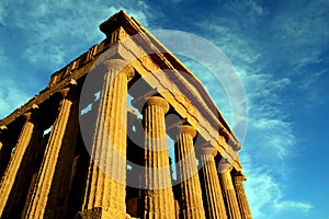 Sicily, ancient temple on blue eletric sky, Italy