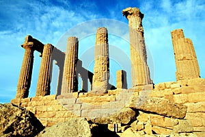 Sicily, ancient temple on blue sky, Italy