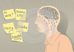 Sick of alzheimer illustration and memory loss photo
