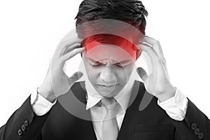Sick asian businessman suffering from headache