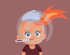 Sick Baby Burning with Fever Vector Cartoon Character